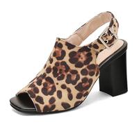 Qynthra Sandali Punta Aperta Slingback Tacco A Blocco Donna Punta Aperta Tacco Alto Massiccio Scarpe da Ufficio Tacchi Eleganti Design Stabile per Lavoro E Business Casual,Leopardo,44 EU