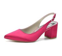 Qynthra Scarpe con Tacco Slingback Donna in Raso Punta Aguzza Tacco A Blocco Stile Scarpe Eleganti Court Scarpe Tacco Medio Eleganti Slip On per Festa di Matrimonio Ed Eventi,Rose Red,42 EU