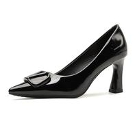 Qynthra Scarpe da Sposa Donna in Vernice a Punta Tacco Largo per Matrimonio Mary Jane Eleganti Bianco Sporco per Damigella Tacchi Alti,Nero,42 EU