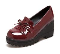 Qynthra Scarpe da Ufficio con Punta Tonda Tacco a Cuneo Nappe Slip On Piattaforma Court Scarpe Retro Scarpe da Pendolarismo per Lavoro in Ufficio e Viaggio Business,Rosso,40 EU