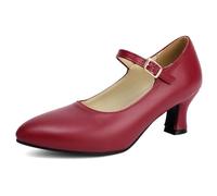 Qynthra Scarpe da Ufficio Donna Punta Aguzza Tacco Kitten Basso Cinturino Scarpe con Tacco Stile Mary Jane Tacchi da Lavoro Comodi per Ufficio Quotidiano E Pendolarismo Morbidi,Burgundy,38 EU