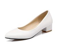 Qynthra Scarpe da Ufficio Professionali con Punta Aguzza Tacco a Blocco Slip On Scarpe da Lavoro Comode Tacco Medio Calzature Eleganti Business Lavoro in Ufficio Tutto Il Giorno,Bianca,37 EU