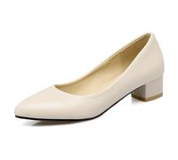 Qynthra Scarpe da Ufficio Professionali con Punta Aguzza Tacco a Blocco Slip On Scarpe da Lavoro Comode Tacco Medio Calzature Eleganti Business Lavoro in Ufficio Tutto Il Giorno,Beige,37 EU