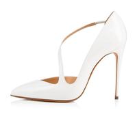 Qynthra Scarpe di Corte Donna Pelle Verniciata Tacco a Spillo Ultra Alto Punta Accuminata Slip On Scarpe con Tacco da Ufficio Eleganti Tacchi da Sera Quotidiani Ricevimento,Bianca,46 EU