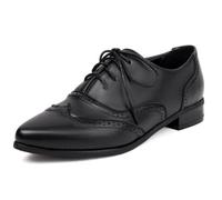 Qynthra Scarpe Eleganti Basse Donna Punta Affusolata Stringate Oxford Brogues con Dettagli Traforati Vintage Tacco Basso per Ufficio E Styling Weekend Casual Microfibra,Nero,39 EU