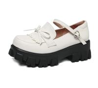 Qynthra Scarpe Mary Jane Tacco Blocco Massiccio Platforma Décolleté Punta Tonda Scarpe Eleganti per Lavoro Ufficio Festa Eventi [PU Solido],Bianca,42 EU