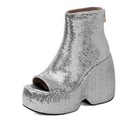 Qynthra Stivaletti alla Caviglia con Piattaforma a Paillettes Donna Tacco Piattaforma Alto e Massiccio Punta Peep Toe Stivaletti con Glitter Tacchi da Performance,Argento,37 EU