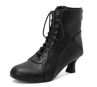 Qynthra Stivaletti Stile Vittoriano Donna Tronchetti Bassi con Tacco Largo Punta Tonda Stringati Davanti in Ecopelle per Cocktail E Ricevimento di Nozze,Nero,47 EU