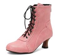 Qynthra Stivaletti Stile Vittoriano Donna Tronchetti Bassi con Tacco Largo Punta Tonda Stringati Davanti in Ecopelle per Cocktail E Ricevimento di Nozze,Rosa,48 EU