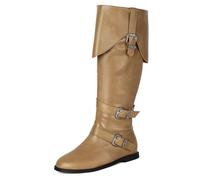Qynthra Stivali da Equitazione Donna Alti in Pelle Sintetica Stile Western Fibbia Decorativa Tacco Piatto Moda Strada Comoda,Cachi,35 EU