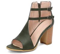 Qynthra Stivali Sandali con Tacco Massiccio Donna Punta Aperta Ritagliato Cinturino alla Caviglia vestibilità Larga Taglie Forti Sandali con Tacco per Camminare Viaggiare,Verde,47 EU