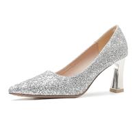 Qynthra Tacchi a Punta Donna 7cm Décolleté con Tacco Largo per Moda e Casual Scarpe Eleganti Luccicanti con Suola in Gomma Antiscivolo,Argento,41 EU