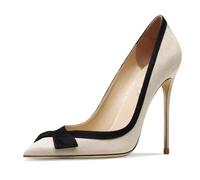 Qynthra Tacchi a Spillo Donna Punta Accuminata Eleganti Scarpe di Corte Slip On Tacchi Alti Modelli da Sera per Matrimonio e Banchetto Serale Pelle Scamosciata Design Patchwork,10cm Suede,36 EU