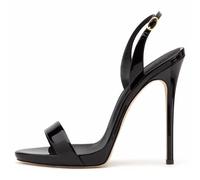 Qynthra Tacchi a Spillo Donna Punta Aperta Sandali con Cinturino alla Caviglia Metallico con Adattamento Slingback per Raduno Sociale e Uscita del Weekend,Nero,42 EU