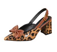 Qynthra Tacchi Eleganti Punta a Punta Décolleté Slingback Maculato Colorblock Tacco Largo con Fiocco per Invitata a Nozze e Serata di Gala,Marrone,40 EU