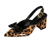 Qynthra Tacchi Eleganti Punta a Punta Décolleté Slingback Maculato Colorblock Tacco Largo con Fiocco per Invitata a Nozze e Serata di Gala,Nero,43 EU