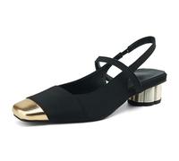 Qynthra Tacchi Eleganti Slingback Donna Pannelli a Contrasto Punta Chiusa con Tacco Scolpito Largo per Ospiti di Matrimonio e Feste Serali Scarpe in Microfibra,Nero,38 EU