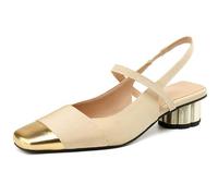 Qynthra Tacchi Eleganti Slingback Donna Pannelli a Contrasto Punta Chiusa con Tacco Scolpito Largo per Ospiti di Matrimonio e Feste Serali Scarpe in Microfibra,Beige,40 EU