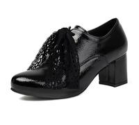Qynthra Zapatos Oxford Retro con Tacón Bloque para Mujer Punta Redonda Brogues de Cuero PU con Tacón Medio Estilo Victoriano Retro con Cordones Elegantes para Trabajo y Uso Diario,Nero,37 EU