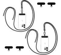 Qyoocom Catena per cellulare universale per tutti gli smartphone, 2 pezzi di cordino da appendere con 4 cuscinetti universali, regolabile e rimovibile. (nero)