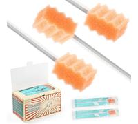 Qyoswab Tamponi orali anti-penetrazione per anziani, asta antiscivolo extra lunghezza. Spugna ad alta densità, non staccabile, confezionata singolarmente, 20 pezzi (arancione)