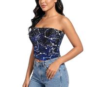 QYUHBNS Glow in The Dark Print Summer senza spalline camicetta, morbida camicetta senza maniche elasticizzata senza schienale, Nero , M