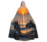 QYUHBNS Mantella con cappuccio unisex con stampa delfini al tramonto per | Mantella leggera unisex con cappuccio, facile da indossare su qualsiasi vestito per carnevale, feste ed eventi in costume