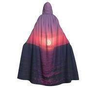 QYUHBNS Mantello unisex con cappuccio con stampa luna luminosa al mare, stile hippie, per carnevale, feste, cosplay