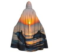 QYUHBNS Mantello unisex con cappuccio, stampa delfini al tramonto, per carnevale, feste, cosplay