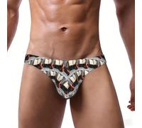QYUHBNS Slip bikini da uomo elasticizzato con stampa di violino e libro, elegante e confortevole con ampia cintura, Nero , 3XL
