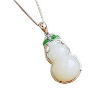 QYVHGJUAB Collana con ciondolo a forma di zucca in giada bianca Hetian autentica da donna, argento S925, for la pratica dello yoga e l'uso quotidiano