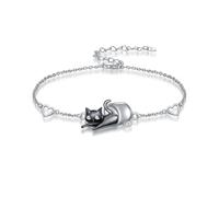 Qyvit Braccialetto infinito da donna in argento Sterling 925 con ciondolo a forma di gatto e scritta "Forever Love", regolabile come squisito gioiello per le vacanze da donna, Cat, Argento Sterling