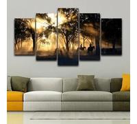 QYYAMDEQ Quadri Moderni Soggiorno 5 Pezzi Cowboy a cavallo Sole mattutino Quadro Su Tela 5 Pezzi Di Arte Della Parete Con Cornice Ufficio Cucina Bagni Camera Da Letto Decor