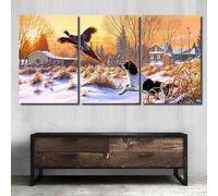 QYYAMDEQ Stampe Da Parete Moderne 3 Pezzi Canvas Quadri Fagiano cane caccia inverno 3 Pannelli Stampe Di Arte Della Parete Con Cornice Ufficio Cucina Bagni Camera Da Letto Decor