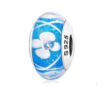 QYYZTHX Blue Floral Glass Charm Bead Flower Genuine 925 Sterling Silver Compatible with Bracelet