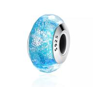 QYYZTHX Blue Glitter Glass Charm Bead Genuine 925 Sterling Silver Compatible with Bracelet