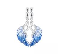 QYYZTHX Blue Guardian Angel Wings Double Dangle Charm Genuine 925 Sterling Silver Compatible with Bracelet