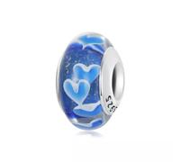 QYYZTHX Blue Love Hearts Glass Charm Bead Genuine 925 Sterling Silver Compatible with Bracelet