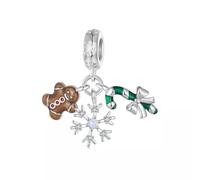 QYYZTHX Christmas Dangle Charm Gingerbread Man Candy Cane Snow Flake Xmas Genuine 925 Sterling Silver Compatible with Bracelet