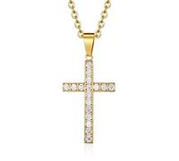 QYYZTHX Collana in Titanio per Uomo e Donna, Collana con Pendente CubZirconia Rotondo Bianco con Croce da 26 Pollici
