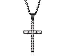 QYYZTHX Collana in Titanio per Uomo e Donna, Collana con Pendente CubZirconia Rotondo Bianco con Croce da 26 Pollici