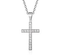 QYYZTHX Collana in Titanio per Uomo e Donna, Collana con Pendente CubZirconia Rotondo Bianco con Croce da 26 Pollici