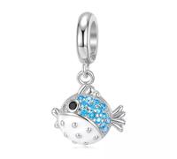 QYYZTHX Puffer Fish Dangle Charm Blow Fish Sea Life Genuine 925 Sterling Silver Compatible with Bracelet