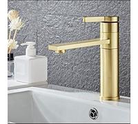 QYYZTQY Bacino da Bagno in Ottone Solido Baldo e Mixer per Acqua Calda Tava a Molla Singola Monte Montaggio Oro Spazzote, Rubinetto del lavandino