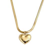 QYYZTQY Ciondolo a Forma di Cuore a Spina di Pesce da Donna in Acciaio al Titanio Placcato Oro Catena a Forma di Osso di Serpente Semplice, Sofisticato ed Elegante da Donna per Ogni Donna e Ragazza,