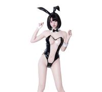QYYZTQY Costume da Coniglietto per Donna, Costume Intimo, Cosplay, Cameriera, coniglietta, Intimo impertinente, Body Anime, Babydoll, Orecchie da Gioco di Ruolo per Feste, Natale, Halloween, Set Nero