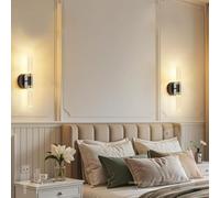 QYYZTQY Indoor Long Light Remote Control Dimmable Lamp USB Rechargeable Wall with Timer Function Acrylic Iron for Bedroom Living Room Corridor Packs,Black + Gold