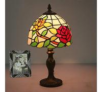 QYYZTQY Lampada da Tavolo in Stile per Camera da Letto, Paralume in Vetro colorato con Foglie Verdi e Rosa Rosse, Lampada da Lettura per Ufficio, Regali Caldi Come Sempre