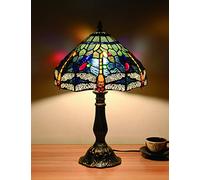 QYYZTQY Lampada da Tavolo in Vetro colorato Stile Vintage Europeo da 12 Pollici, Libellula Blu e Perla, Serie dai Colori Caldi, Lampada da Tavolo, Lampada da Comodino