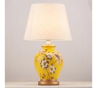 QYYZTQY Lampada da tavolo in vetro giallo uccello fiore lampada da tavolo in ceramica per camera da letto in porcellana cinese Lampada del letto orientale Oriental Funzionario Vintage Floral scrivania